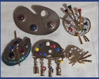 Paint Pallette Brooches Largest is Sterling