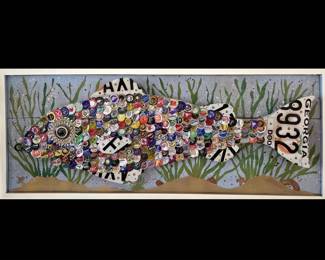 Large Bottle Cap & License Plate Fish Art
