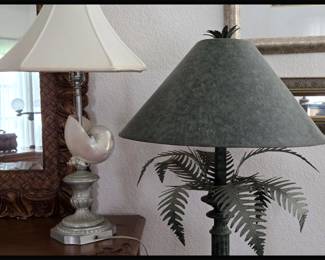 Shell Table Lamp and Palm Floor Lamp
