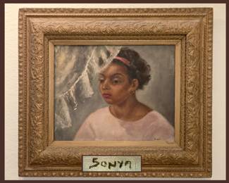 Signed Sonya Painting of a Pensive Young Woman