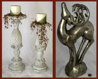Candle Holders and Stag Sculpture