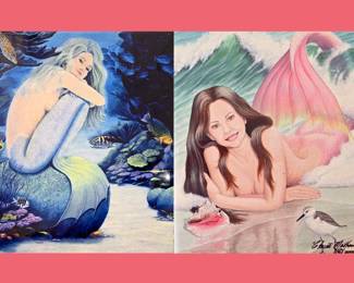 Pair of Signed Mermaid Tiles