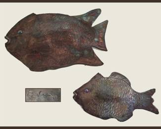 Pair of Signed Hanging Pottery Fish