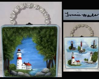 Lonnie Marks Hand Painted Purse with Lighthouse Theme