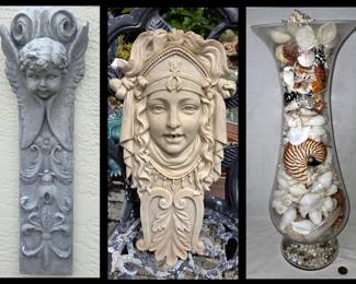 Decorative Pcs and Tall Vase of Shells