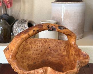 Carved Burl Wood Basket