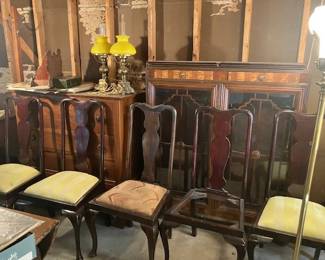 Antique furniture, chairs, China cabinet, chest, lamps