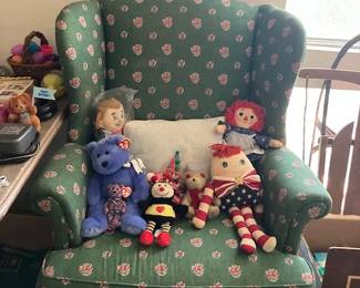 Wing chair, vintage toys