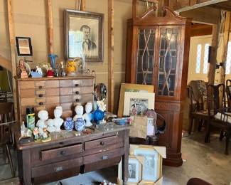 Lovely antique corner cabinet, sow-belly kitchen cabinet bottom, Oak file drawers
