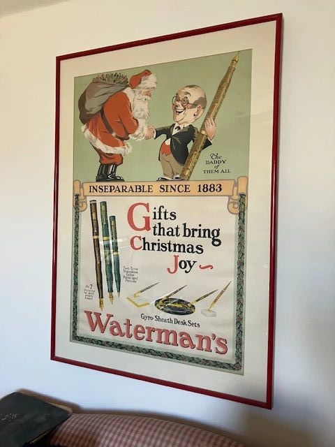 Large framed, original Waterman advertising poster, vintage 1932-1934