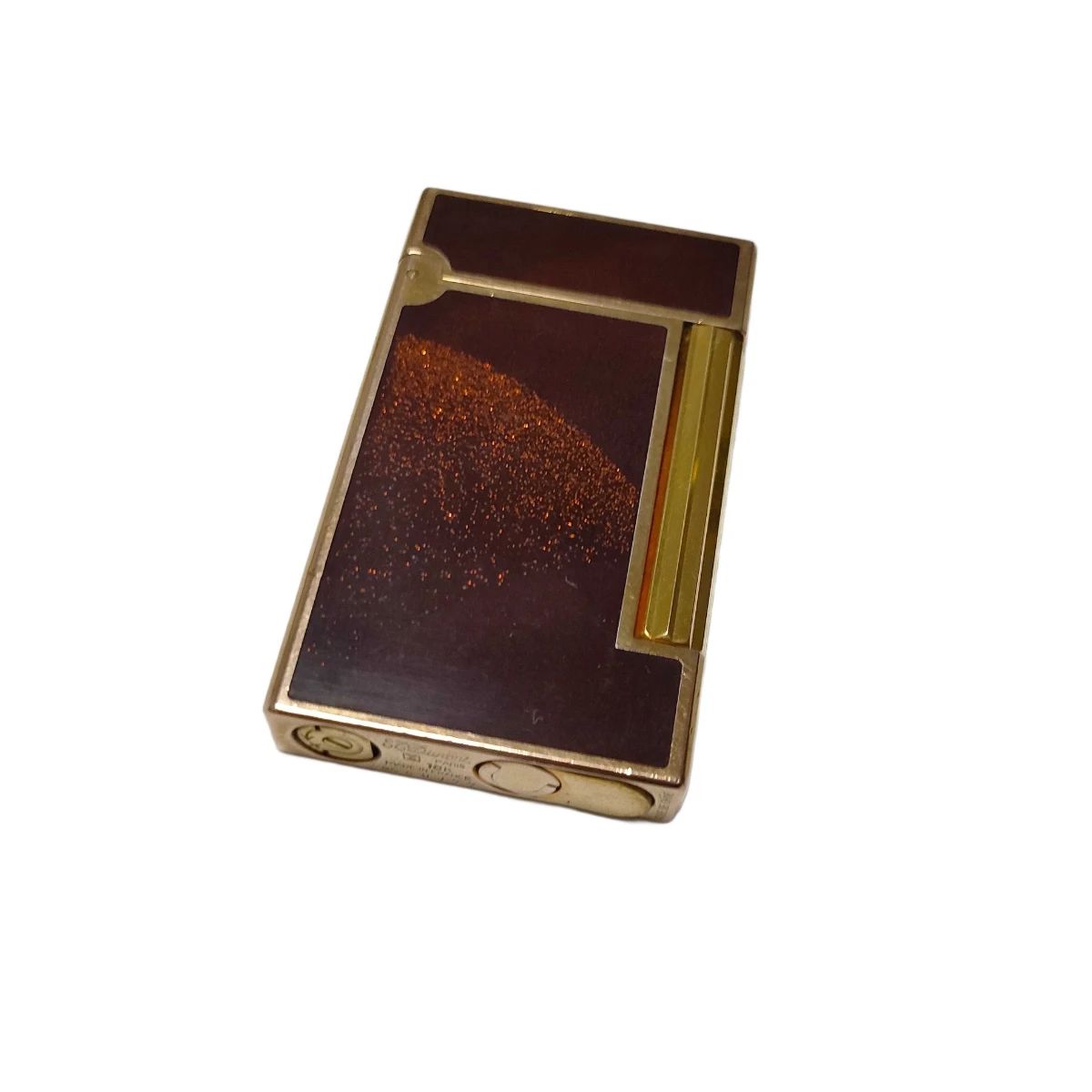 Vintage S.T. Dupont Paris 18K Gold and Reddish Brown Lacquer Lighter