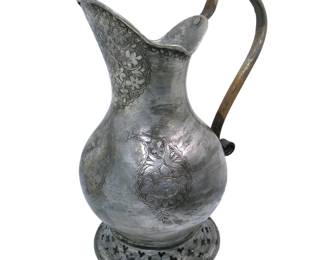 Antique Qajar Engraved Copper Pitcher