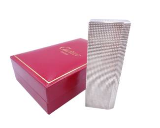 Vintage Cartier Paris Silver Tone Textured Geometric Rectangular Lighter