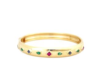 Cartier Byzantine Ruby Sapphire Emerald Diamond 18K Yellow Gold Bangle Bracelet