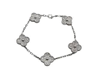 Van Cleef Arpels Vintage Alhambra Pave Diamond 18K White Gold 5 Motif Bracelet