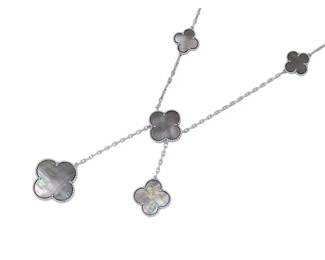 Van Cleef Arpels Magic Alhambra 6 Motifs Grey Mother of Pearl 18K White Gold Bib Necklace
