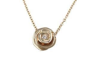 Dior Rose Flower Diamond 18K Rose Gold Large Pendant Necklace