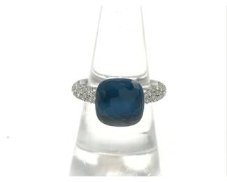 Pomellato Nudo Blue Topaz Diamond 18K Yellow Gold Ring