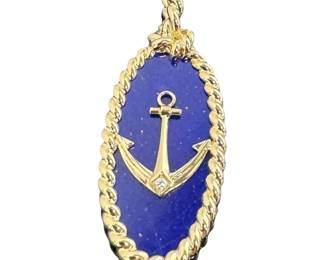 Vintage Van Cleef Arpels 18K Gold Lapis Lazuli Diamond Anchor Pendant
