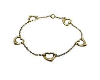 Tiffany Co. Open Heart 5 Motif Elsa Peretti 18K Yellow Gold Bracelet