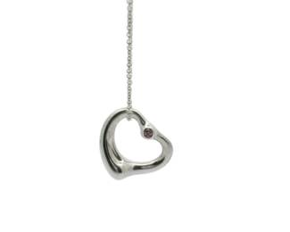 Tiffany Co. 925 Sterling Silver Open Heart Gemstone Pendant Necklace