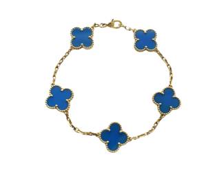 Van Cleef Arpels Vintage Alhambra Blue Agate 18K Yellow Gold 5 Motif Bracelet