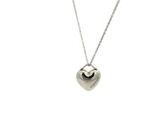 Tiffany Co. 925 Sterling Silver Puffed Heart Pendant Necklace