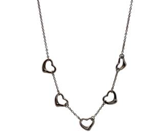 Tiffany Co. Open Heart 5 Motif 925 Sterling Silver Necklace