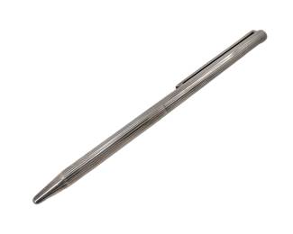 Vintage S.T. Dupont Silver Tone Ribbed Metal Ballpoint Pen