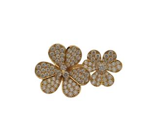 Van Cleef Arpels Frivole Between the Finger Double Flower Pave Diamond 18K Yellow Gold Ring