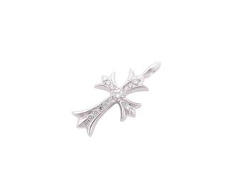 Chrome Hearts Tiny Cross Diamond White Gold Pendant