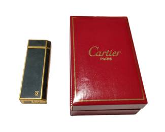 Vintage Cartier Black and Gold Tone Metal Rectangular Lighter with Box