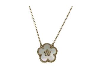 Van Cleef Arpels Lucky Spring Plum Blossom White Mother of Pearl 18K Rose Gold Pendant Necklace