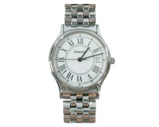 Tiffany Co. Quartz Boys Watch, Stainless Steel, Roman Numerals, Swiss Made