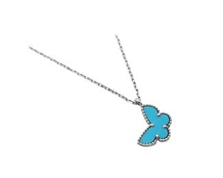 Van Cleef Arpels Sweet Alhambra Papillon Turquoise 18K White Gold Pendant Necklace