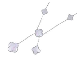 Van Cleef Arpels Magic Alhambra 6 Motifs White Mother of Pearl 18K White Gold Bib Necklace