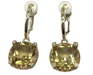 Mauboussin 18K Yellow Gold Diamond and CushionCut Yellow Gemstone Drop Earrings
