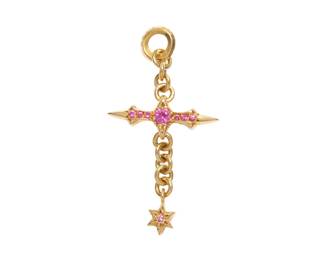 Chrome Hearts Raleigh Cross Pink Sapphire 22K Charm Pendant