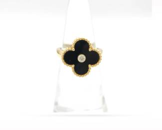 Van Cleef Arpels Alhambra Diamond Black Onyx 18K Yellow Gold Ring