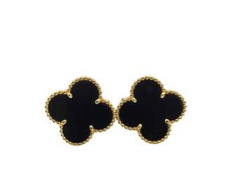 Van Cleef Arpels Magic Alhambra Black Onyx 18K Yellow Gold Earrings