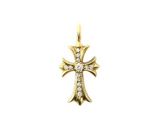 Chrome Hearts Fat Cross Pave Diamond 22K Gold Charm Pendant