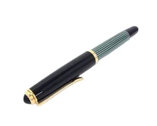 Vintage Pelikan Black and Green Stripe Fountain Pen with 14C 585 Gold Nib