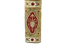 Vintage Cartier Gold Tone Heraldic Enamel Lighter with Red and White Accents