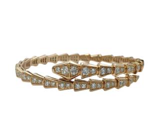 Bvlgari Serpenti Viper Diamond 18K Rose Gold Bangle Bracelet