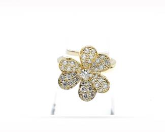 Van Cleef Arpels Frivole Flower Pave Diamond 18K Yellow Gold Ring