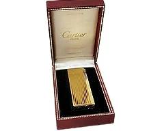 Vintage Cartier Gold Tone Ribbed Metal Rectangular Lighter with Box
