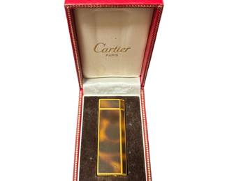 Vintage Cartier Paris Gold Tone Tortoiseshell Style Lighter with Box
