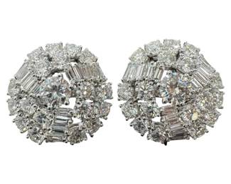 Vintage Boucheron Diamond Round and Baguette 18K White Gold Earrings