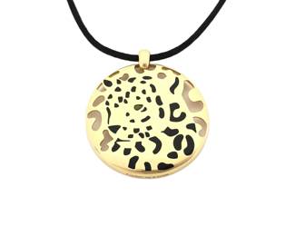 Cartier Panther Black Spotted Leopard 18K Gold Black Rope Pendant Necklace