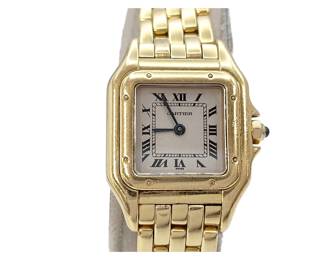 Cartier Panthere Womens 18k Gold Quartz Watch Rectangular Face Roman Numerals